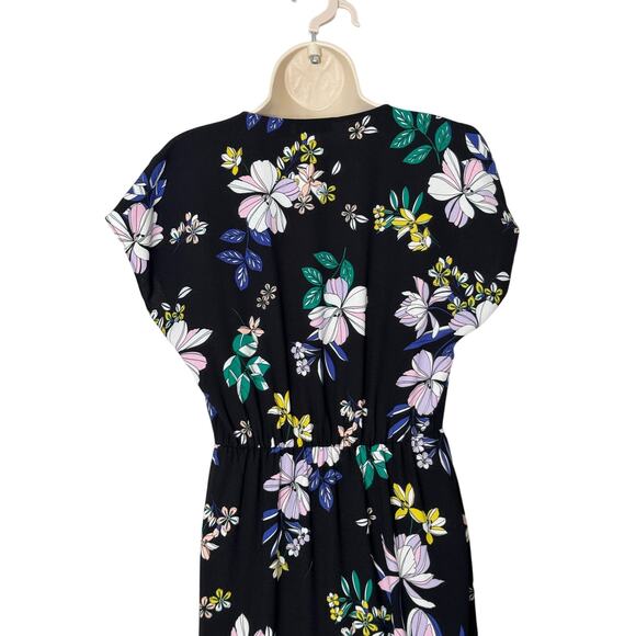 Halogen Black Floral Faux Wrap Midi Dress Size S - Picture 4 of 9